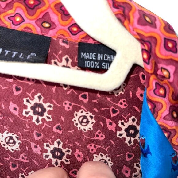 Carole Little Mixed Print Silk Shirt Womens Size 10 Vintage 90s Button Front - Picture 8 of 10